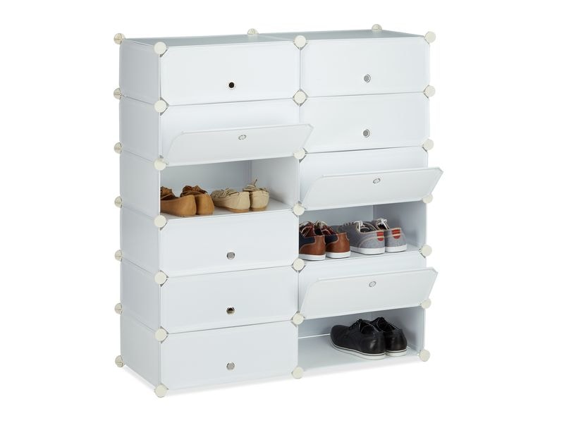 relaxdays Schuhschrank mit 12 Fächern Silber/Transparent/We Schuhschrank zum Zusammenstecken