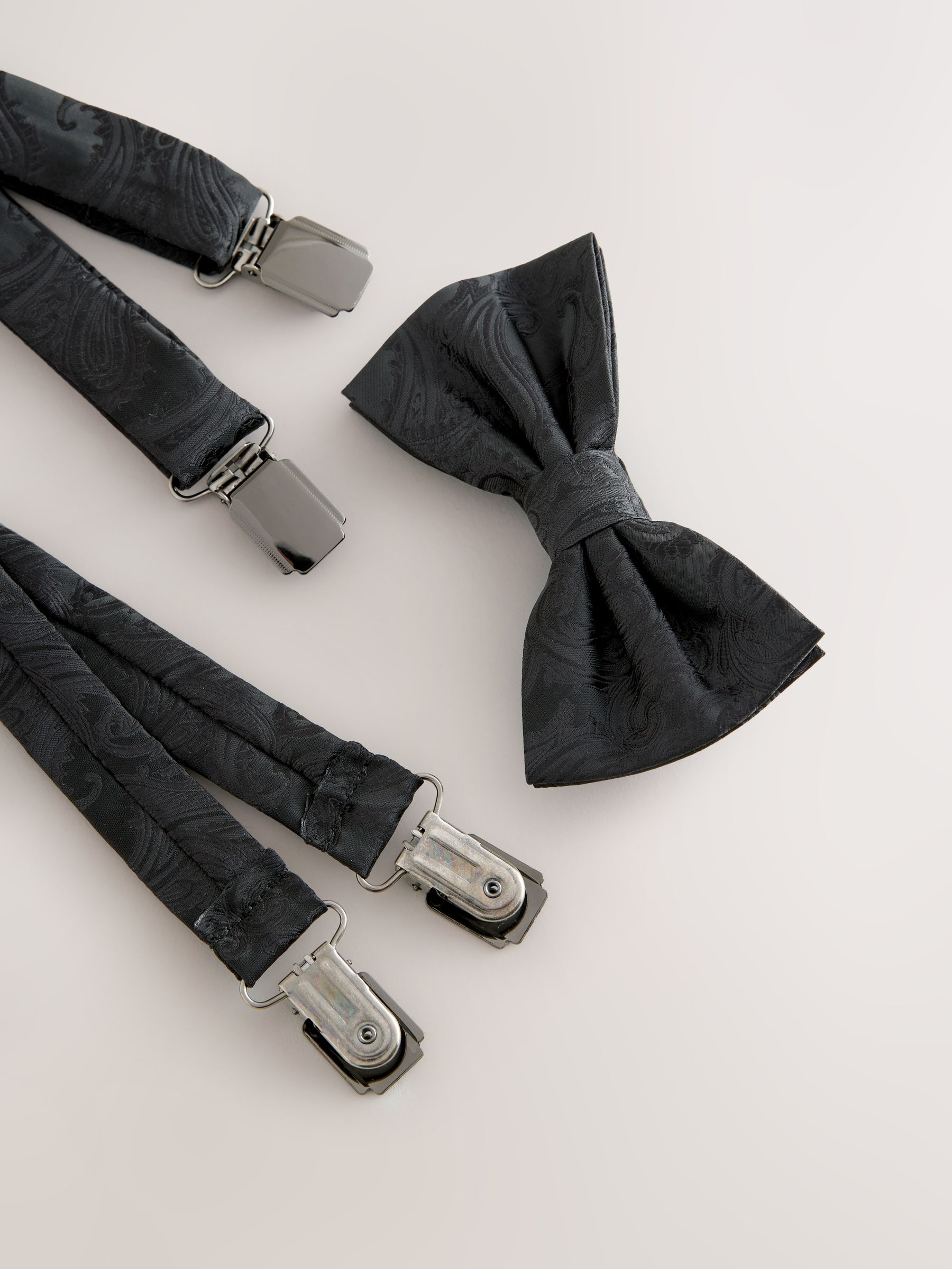 Zwart - Floral Print Jacquard Bow Tie And Braces Set