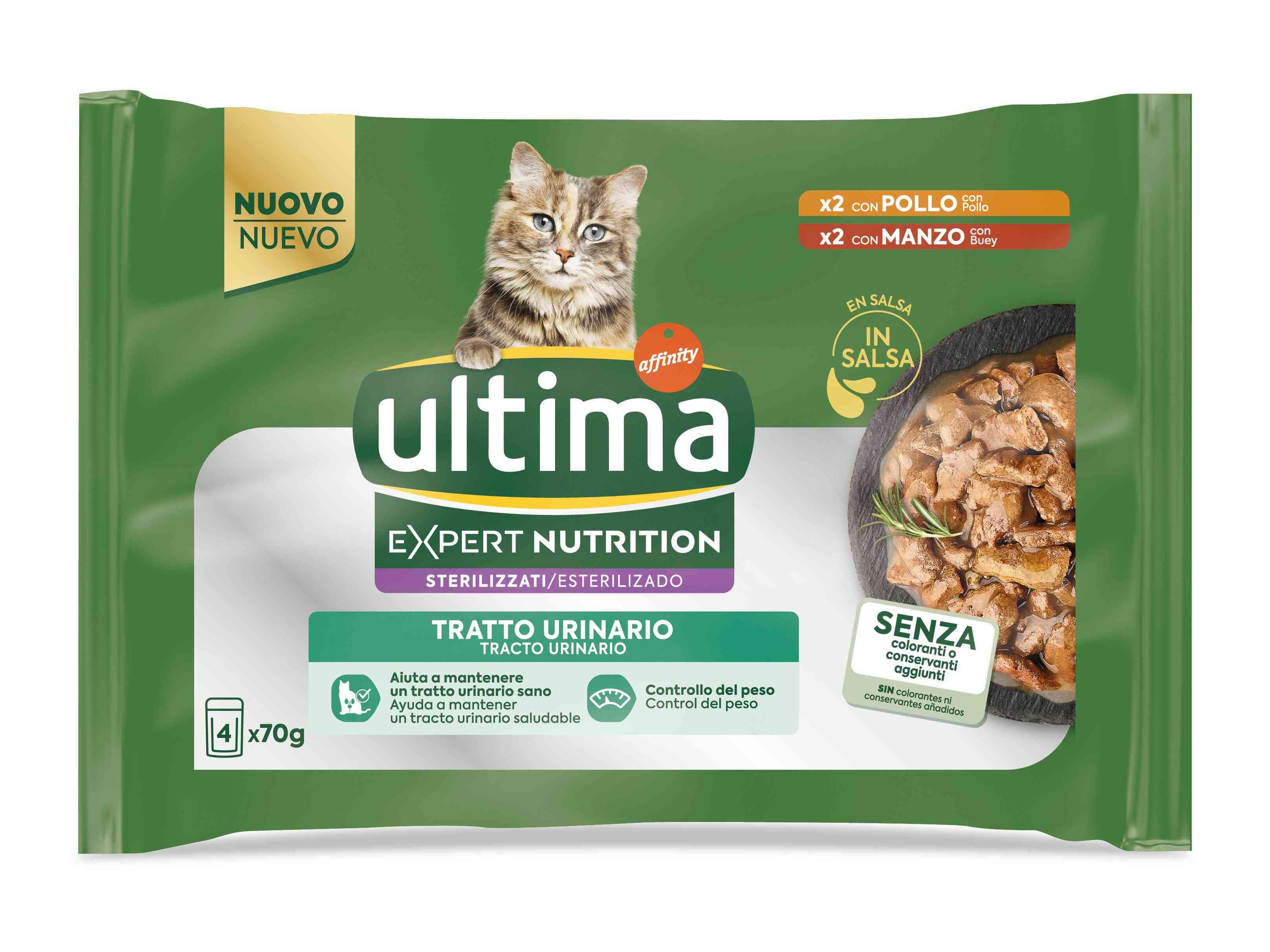 COMIDA HÚMIDA PARA GATO ULTIMA ESTERILIZADO TRATO URINÁRIO 4X70G