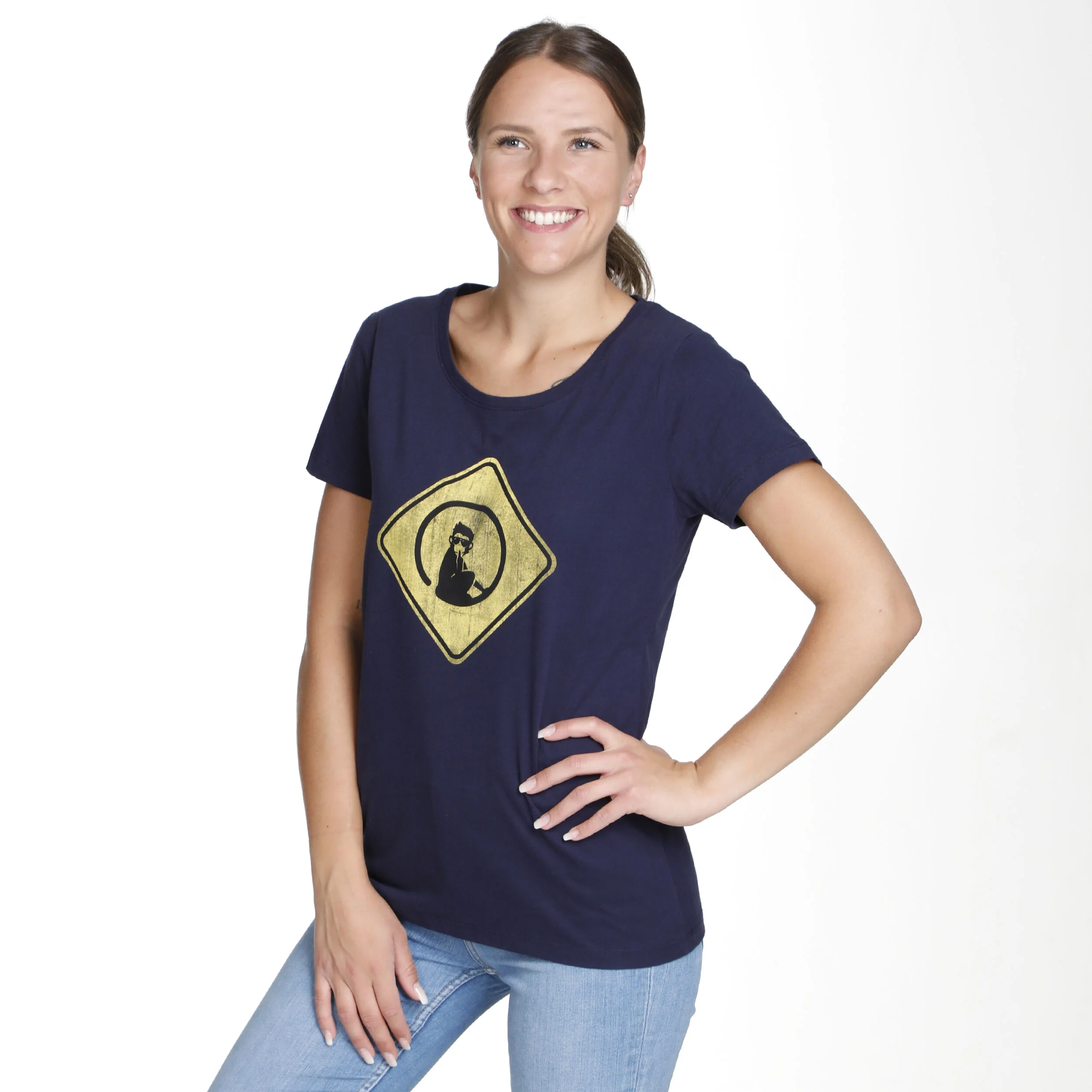 Quiet Please Australia Road Sign T-shirt Femmes - Bleu Foncé , Jaune