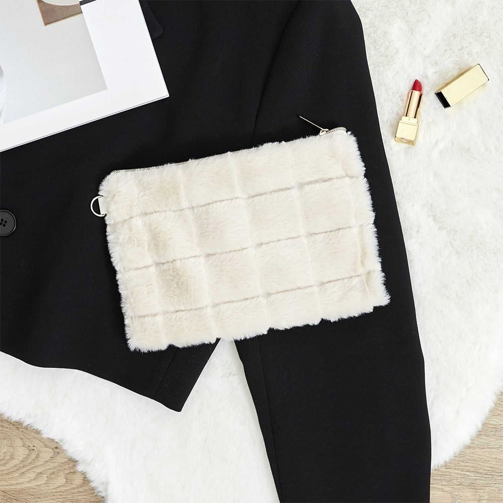 Pochette de maquillage - Fourrure synthétique - Blanc - Beige