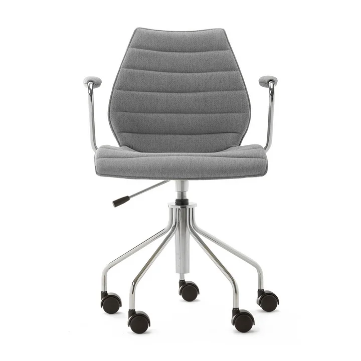 Kartell - Maui Soft Bürostuhl mit Armlehnen und Rollen, Stahl verchromt / Noma grau