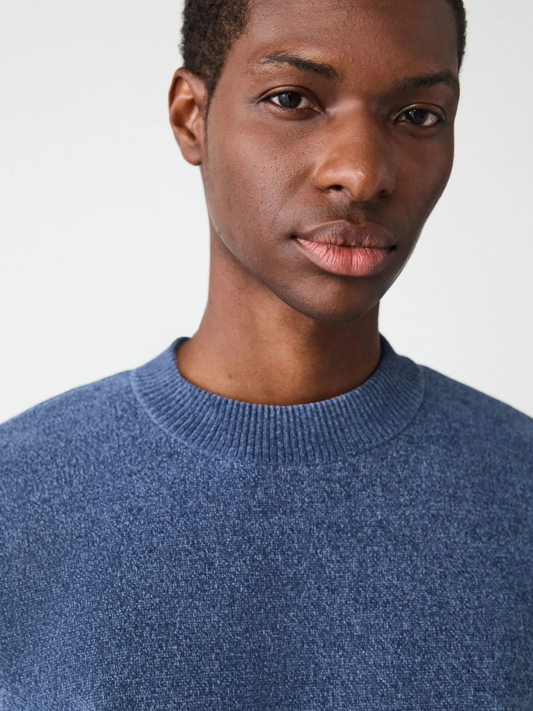 Blauw - Relaxed Fit Plain Chenille Crew Neck Jumper