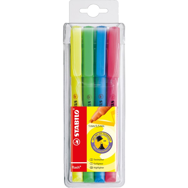 Surligneur Stabilo Flash couleurs assorties - Pochette de 4