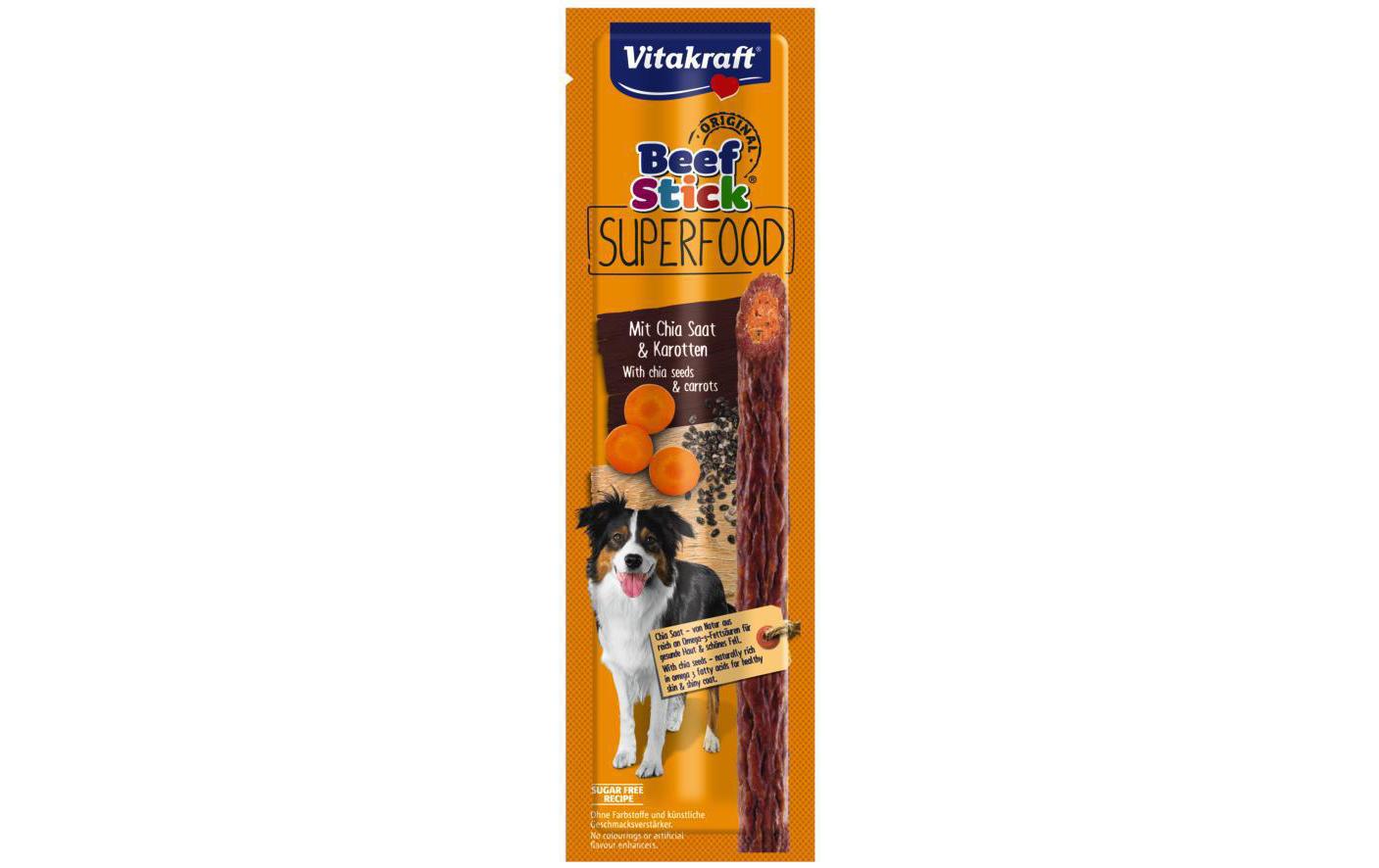 Leckerli Beef-Stick Superfood Karotte & Chiasamen, 25 gDie Belohnung für zwischendurch