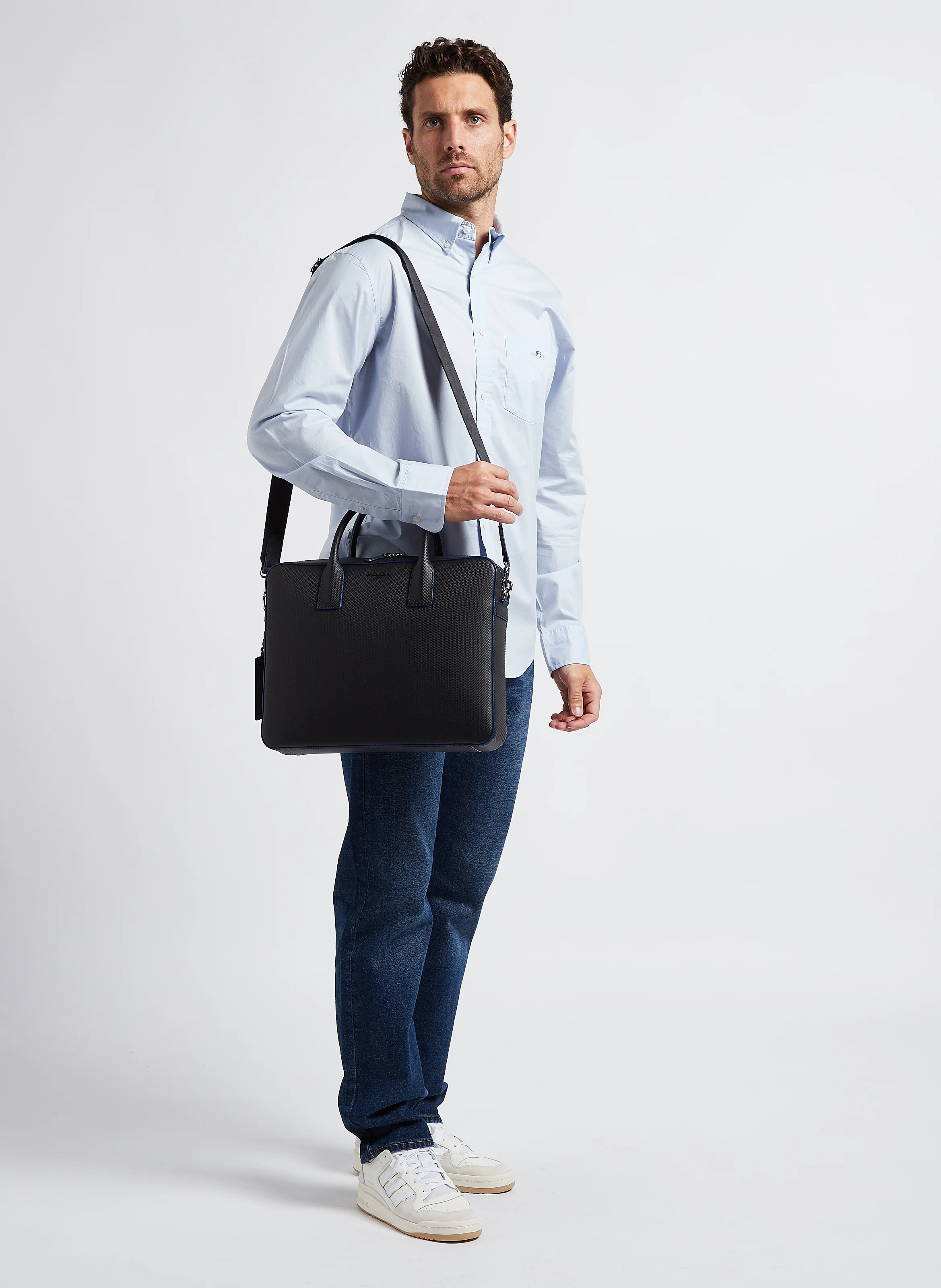 Chemise droite col américain en coton recyclé | Bleu