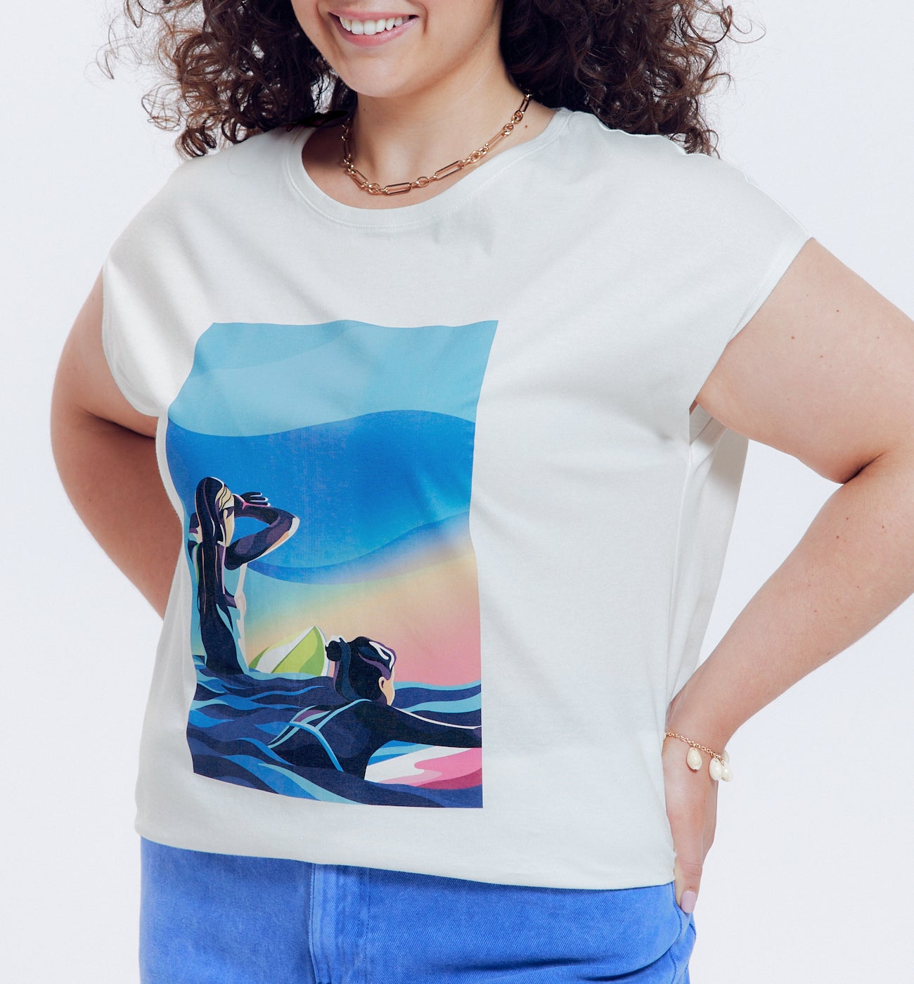 T-shirt à motif placé Femme - Imprimé multicolore
