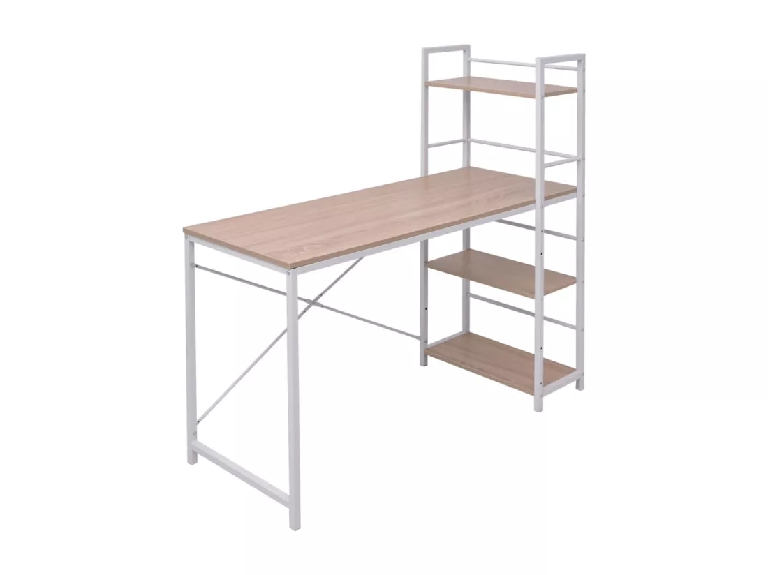 Bureau avec bibliothèque à 4 niveaux chêne