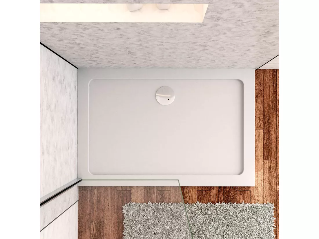 Aica receveur de douche Blanc Rectangulaire 170x90x3cm,bac à douche Avec une bonde Design ultra-mince,antidérapant,en marbre minéral et mixte résine