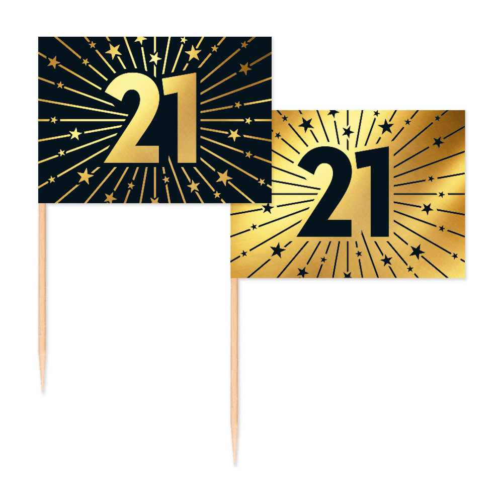 21 Jaar Cocktailprikkers Goud Zwart 50st