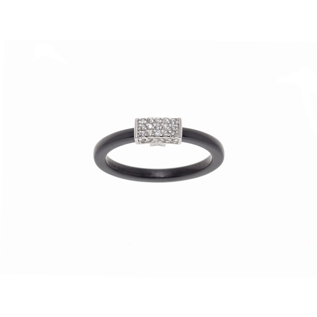 STELLA - Bague Jonc - Pure Ceramic noire et acier - Motif Pavage