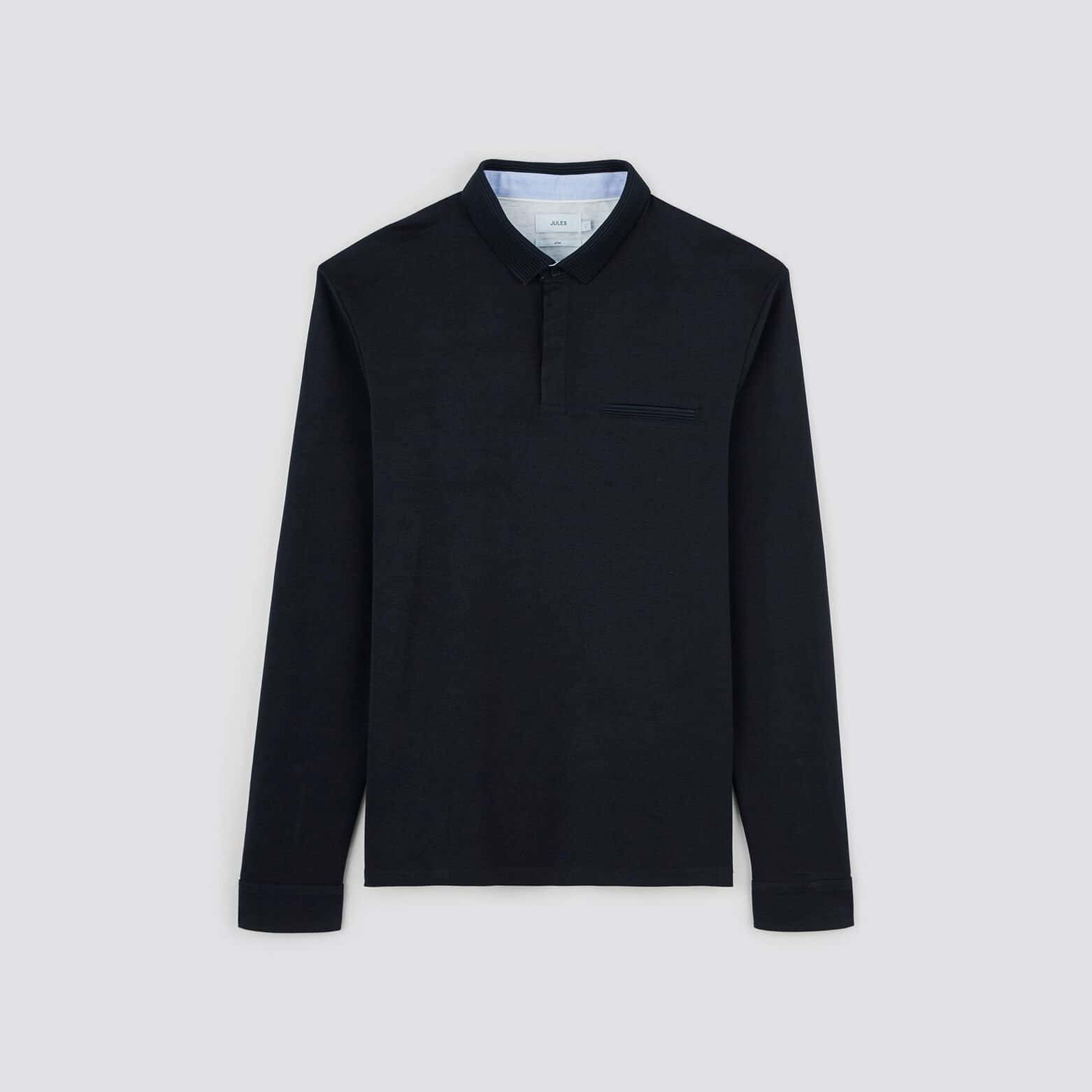 Polo manches longues interlock uni Bleu foncé