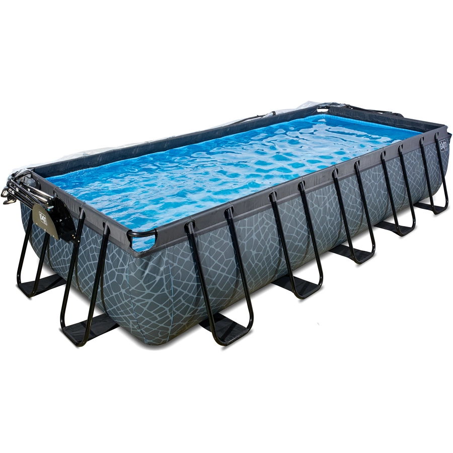 EXIT Pool Stone 540x250cm mit Abdeckung und Sandfilterpumpe, grau