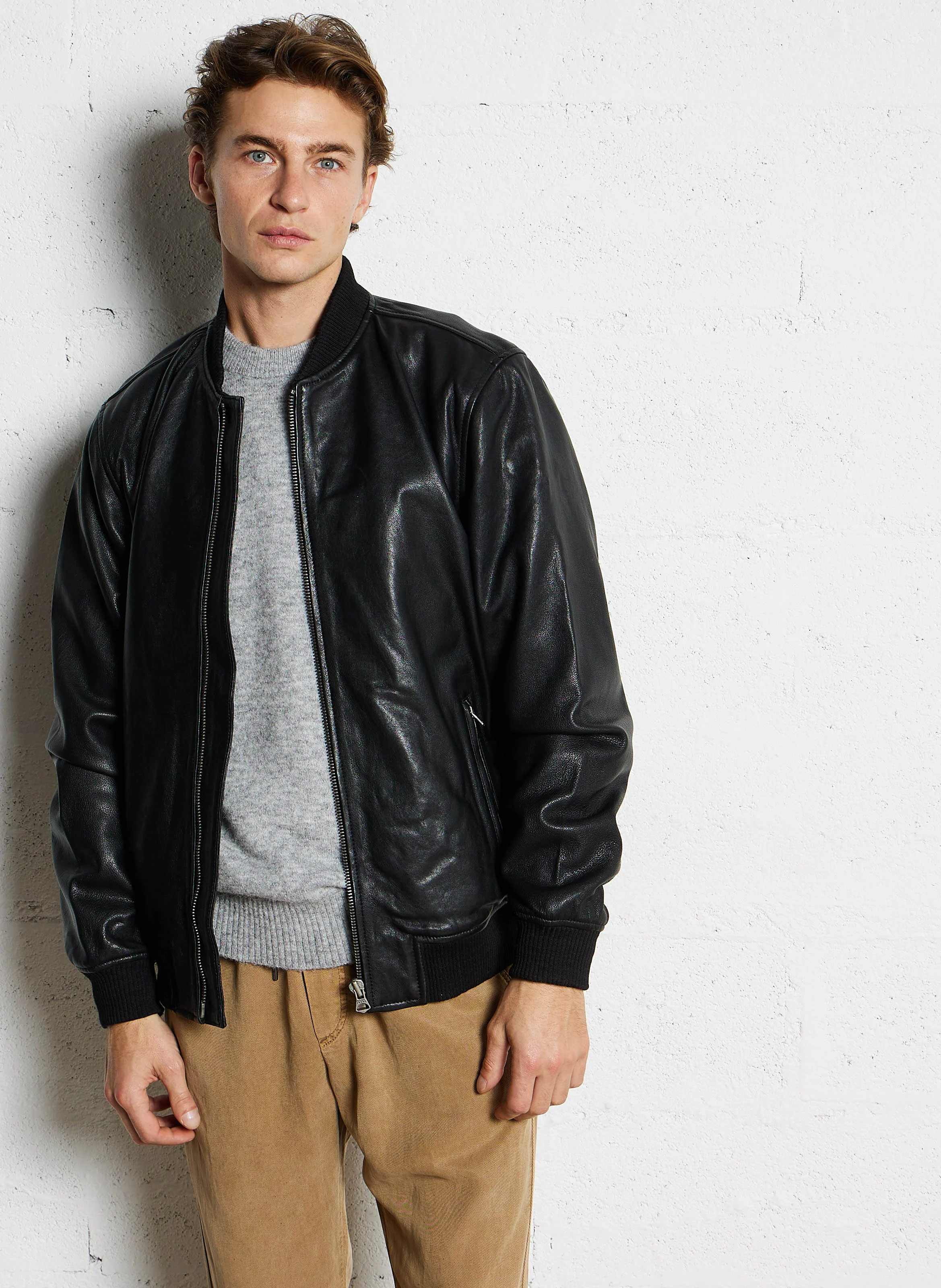 TORNO - Veste col teddy en cuir | Noir