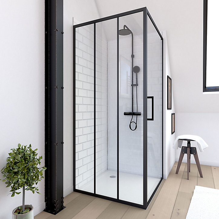 Paroi de douche fixe noir Galedo FactorX transparent 80cm