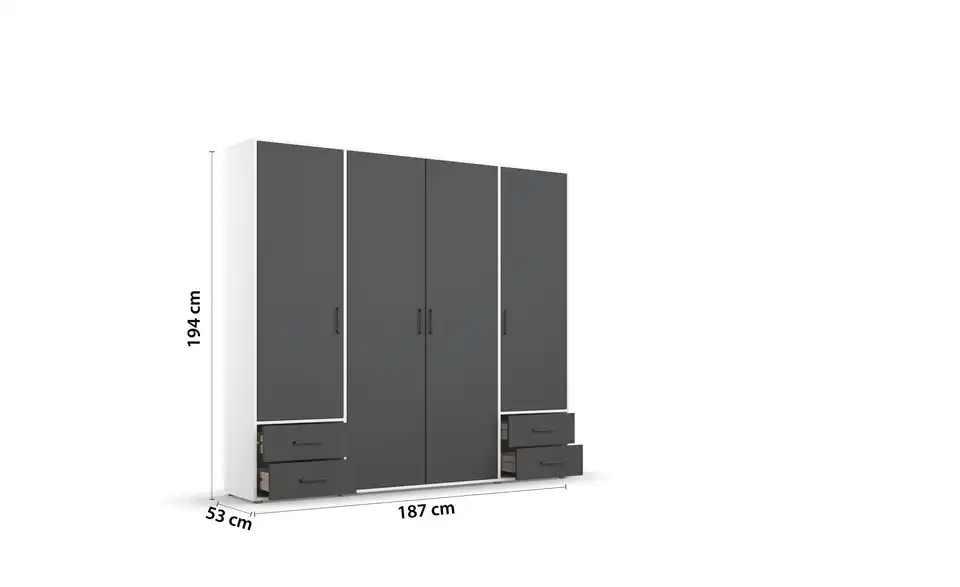 Drehtürenschrank Absetzung: Weiß 187 cm 4 Stück
