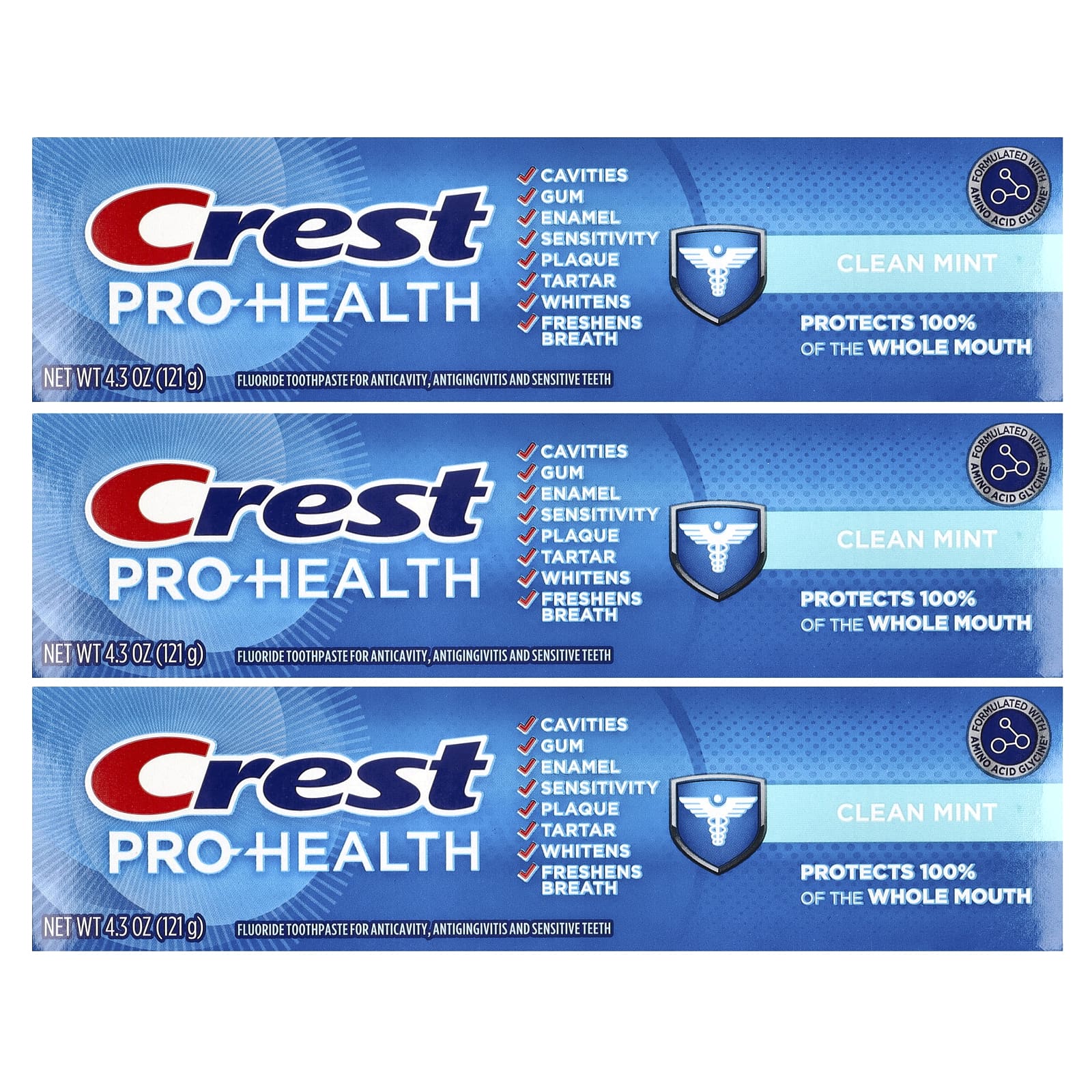 Crest, Pro-Health, fluoride tandpasta, Clean Mint, 3-pack, 121 g per stuk