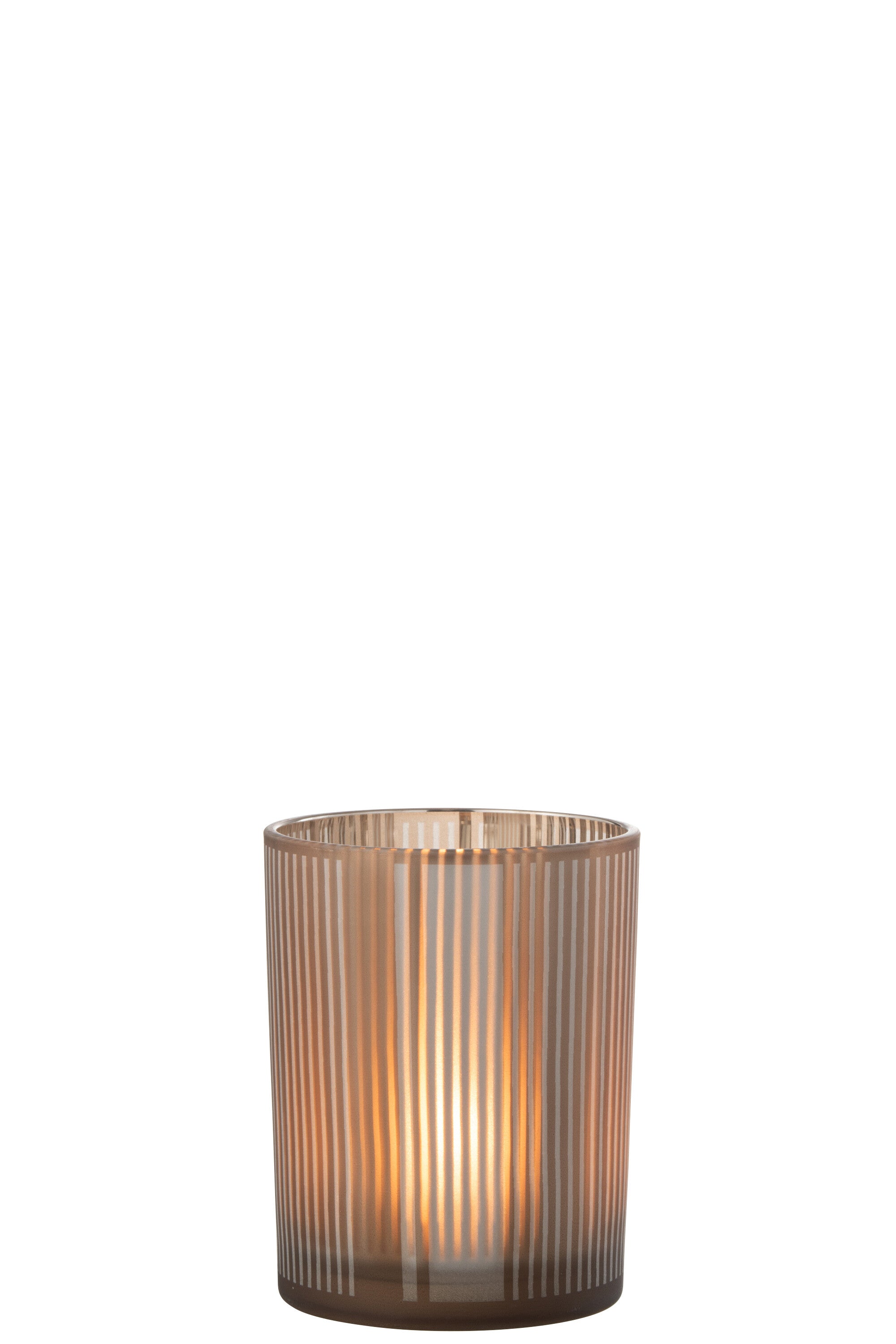 J-Line windlicht Strepen - glas - bruin|wit - medium