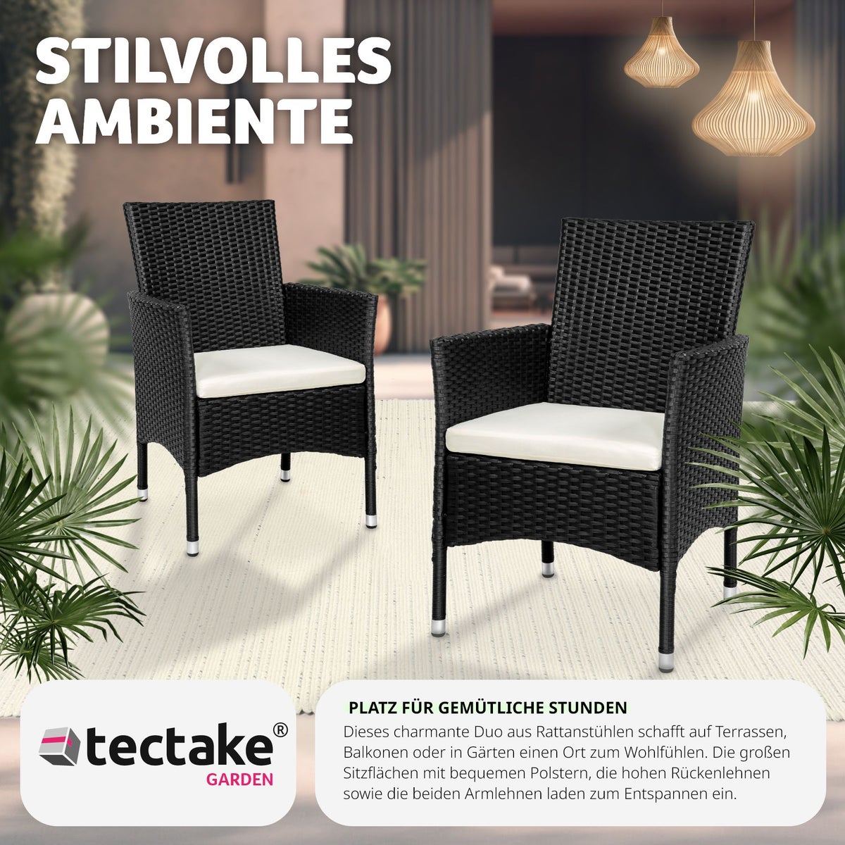 Set van 2 rotan stoelen tectake Nantes, duurzaam, 59 x 57 x 85 cm