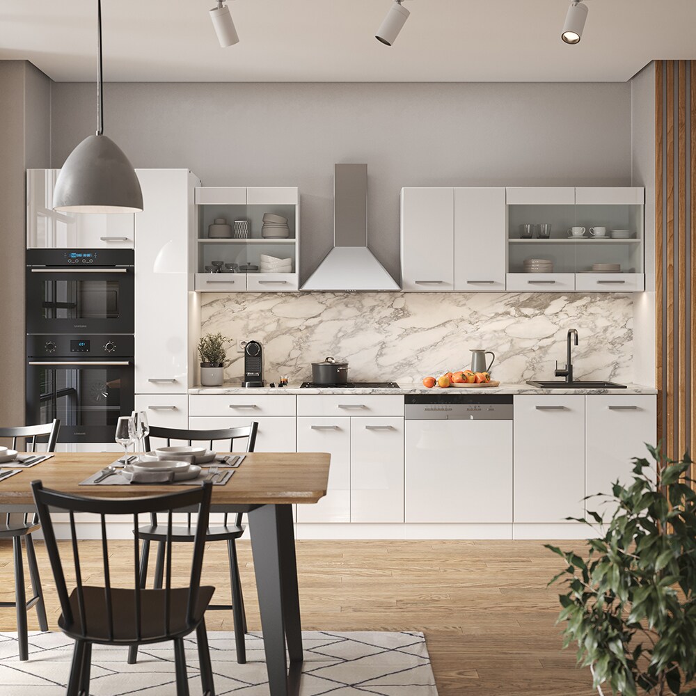 Vicco Küchenzeile Küchenblock Einbauküche R-Line 350 cm Weiß Arbeitsplatte Hochglanz