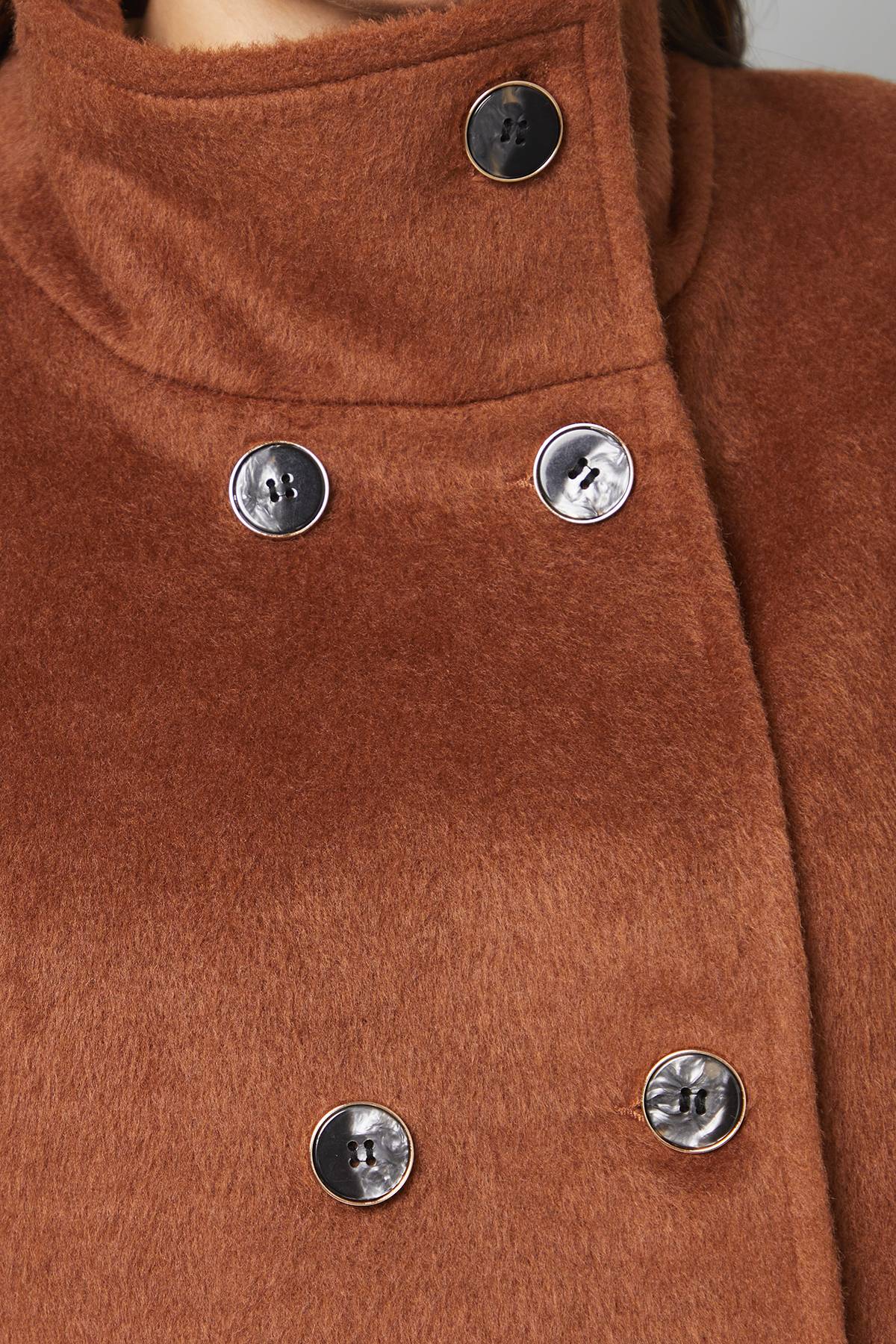 Wallis Manteau Court à Double Boutonnage avec Col Cheminée