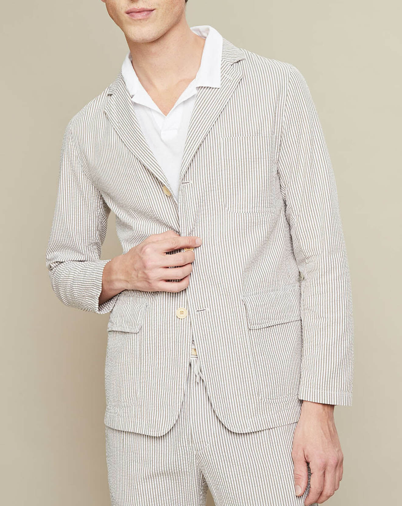 Hartford Veste fine Jag rayée beige