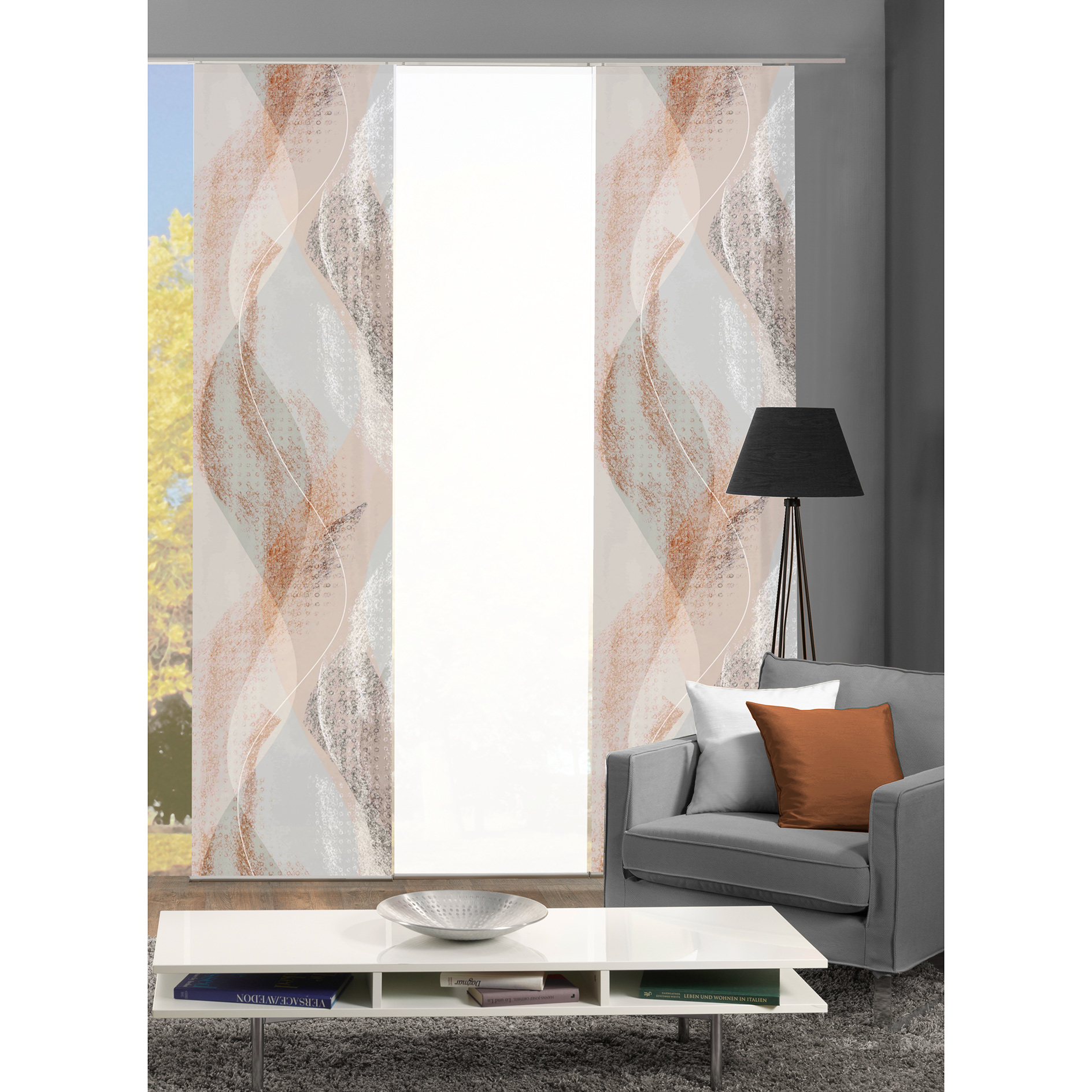 3-teiliges Schiebevorhang-Set TORRE - kupfer-weiß - je 60x245 cm