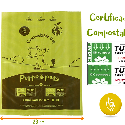 Peppo and Pets - 240 Sacos Compostáveis para Fezes de Cachorro - Muito Resistentes - Aroma de Lavanda - Feitos com 100% de Amido de Milho