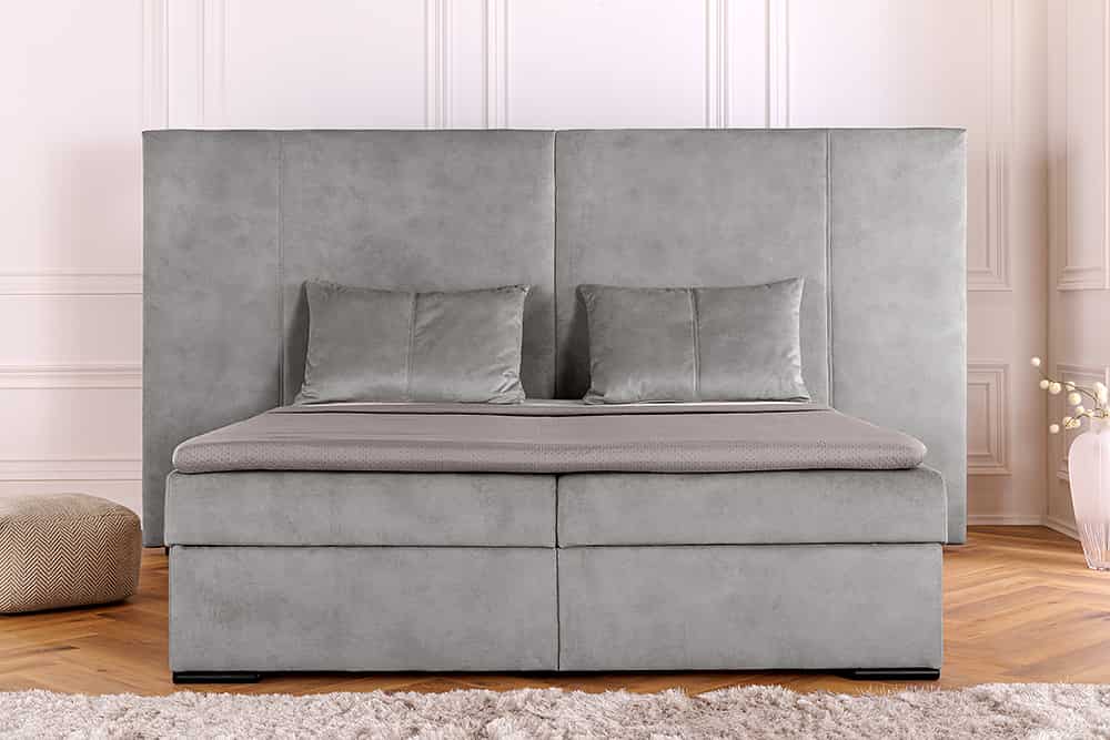 Design Boxspringbett SUITE HOTELBETT 180x200cm silber grau Samt inkl. Stauraum Topper