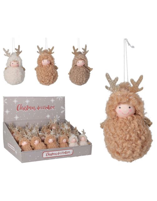 Homestyle Hangdecoratie Rendier Glitter - Kerstversiering - 7x7x13 cm Assorti