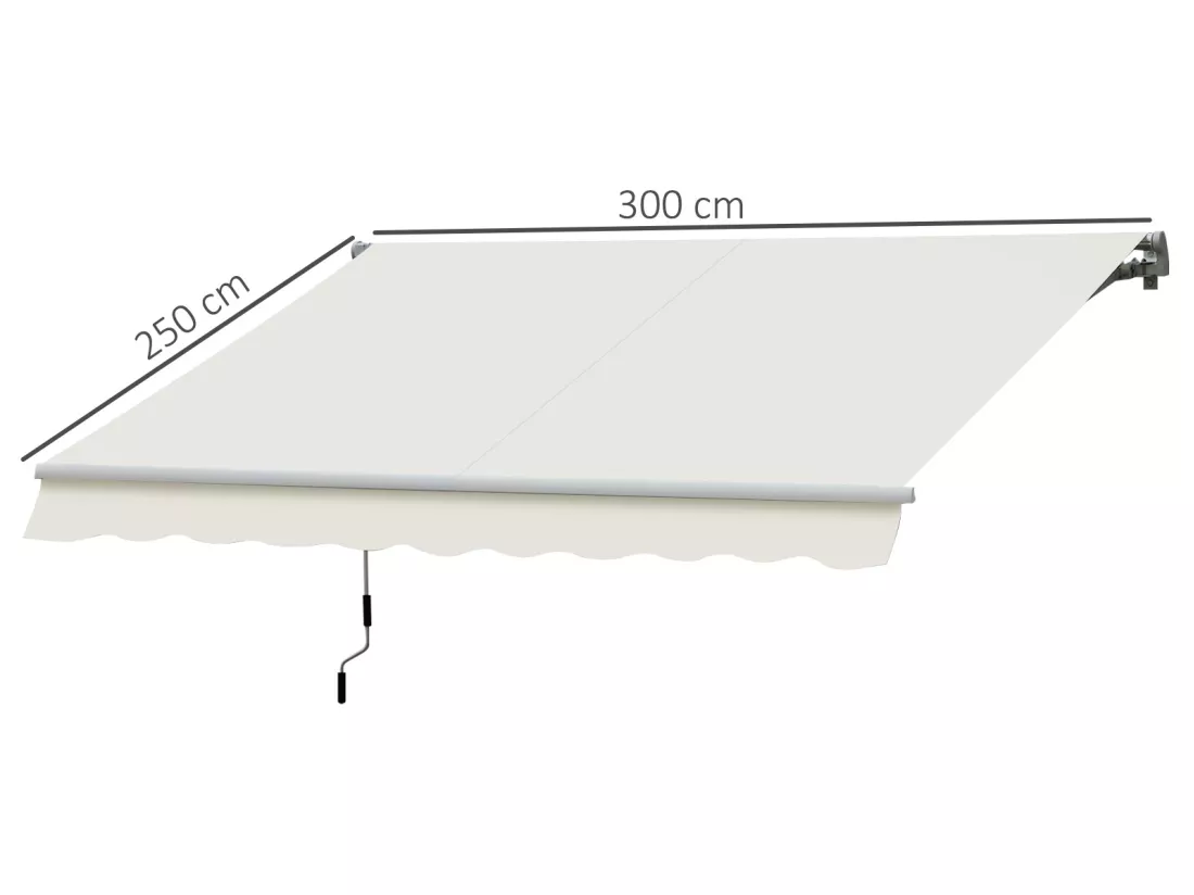 Store banne manuel rétractable aluminium polyester imperméabilisé 3L x 2,5l m crème