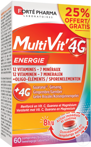 Forté Pharma Multivit' 4G Énergie Format 2 Mois 60 Comprimés Bi-Couches