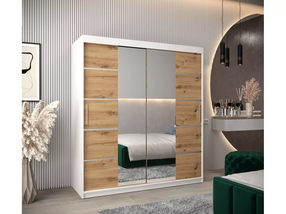 ARMOIRE VERONA 4 À PORTES COULISSANTES 200/180/62 2 Portes (Blanc/Artisan)