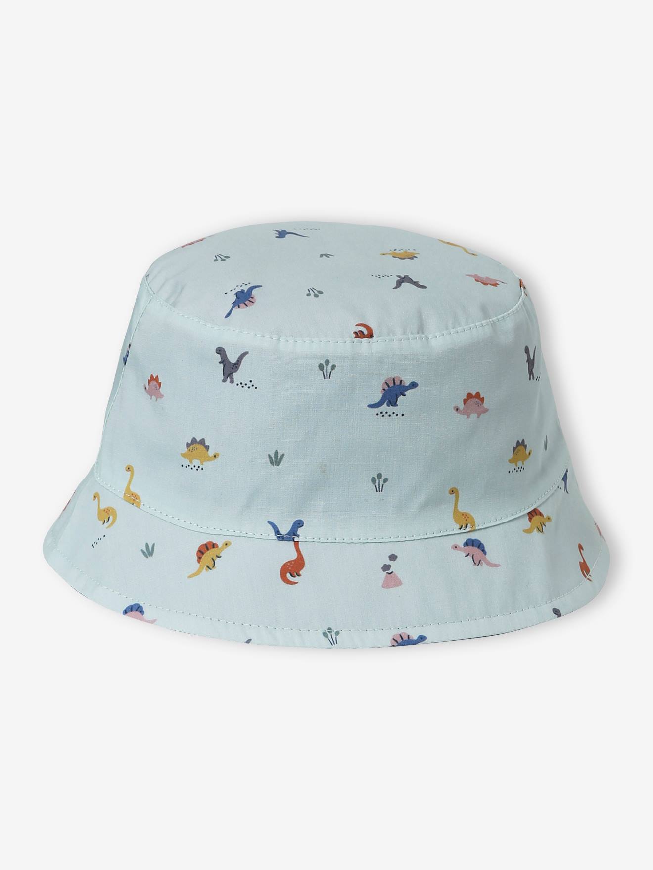 Chapéu bob reversível com dinossauros para bebê menino, verde água
