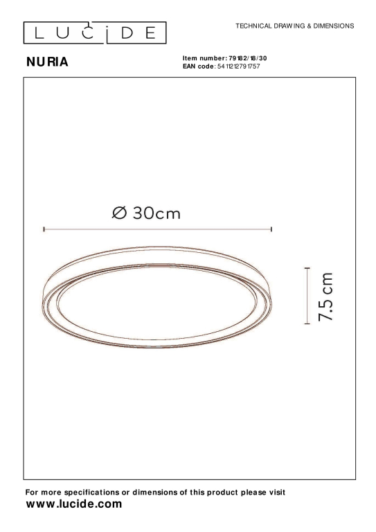 Lucide Nuria plafondlamp LED Ø30 zwart