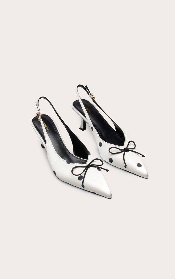 Black Polkadot Escarpin Slingback À Talon Chaton Avec Nœud À Pois