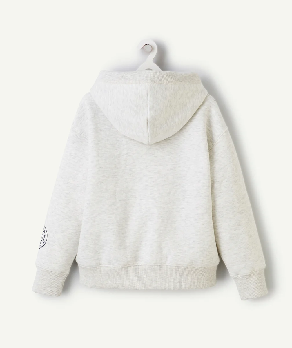 SWEAT À CAPUCHE GARÇON EN FIBRES RECYCLÉES GRIS CHINÉ THÈME SPORT