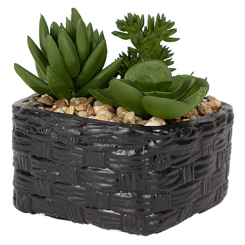 Plante grasse artificielle pot céramique style panier effet pierre