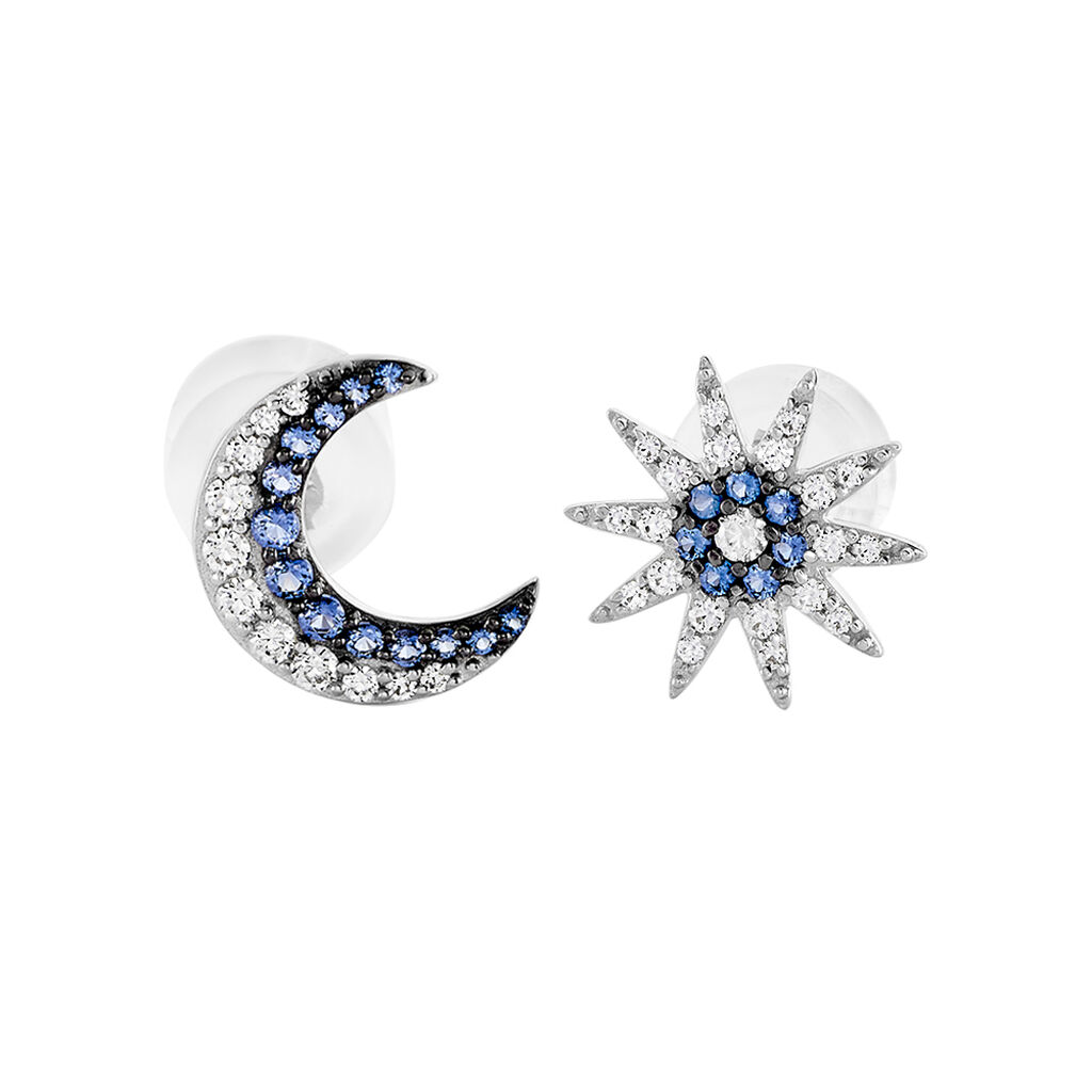 Boucles D'oreilles Dépareillées Bekhta Or Blanc Oxyde De Zirconium