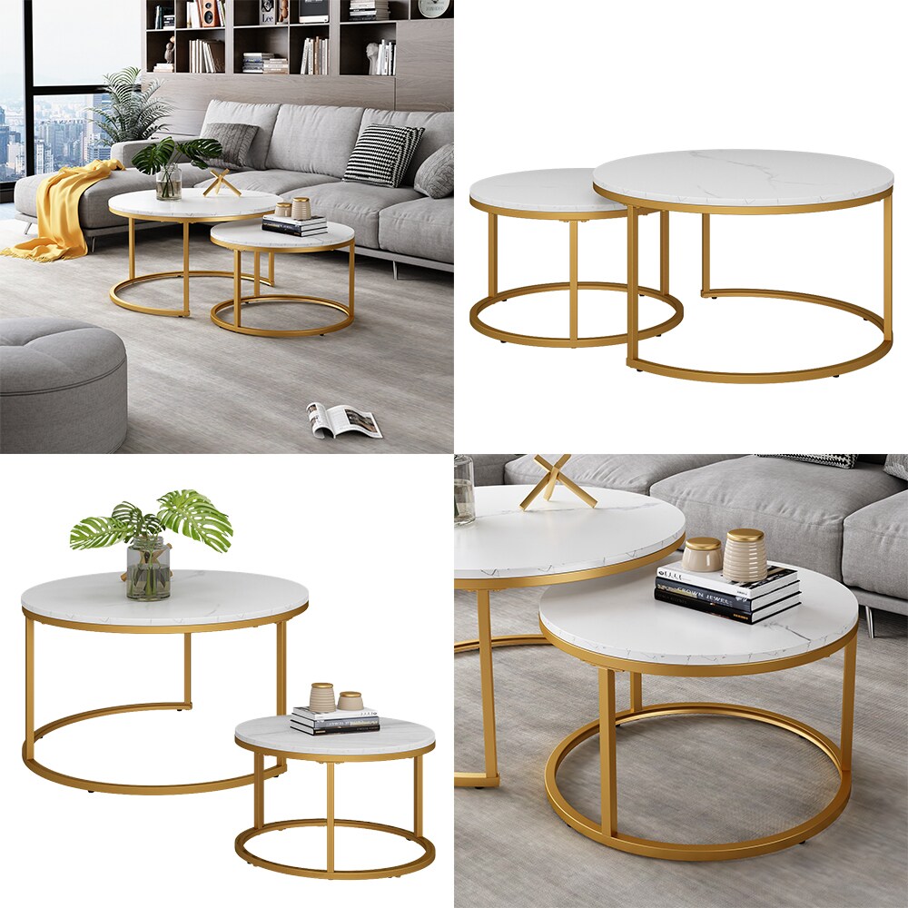 Vicco Couchtisch Montreal Weiß Gold 77 x 40 cm Wohnzimmertisch 2er-Set