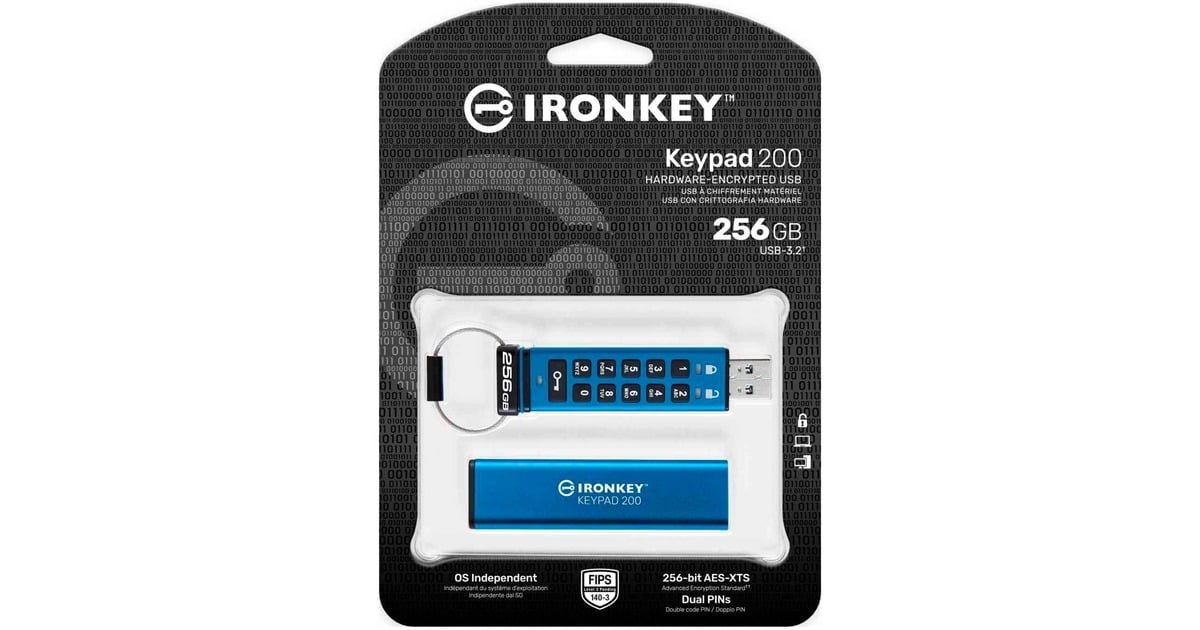 KingstonIronKey Keypad 200 256 GB usb-stick  (Blauw, USB-A 3.2 Gen 1)