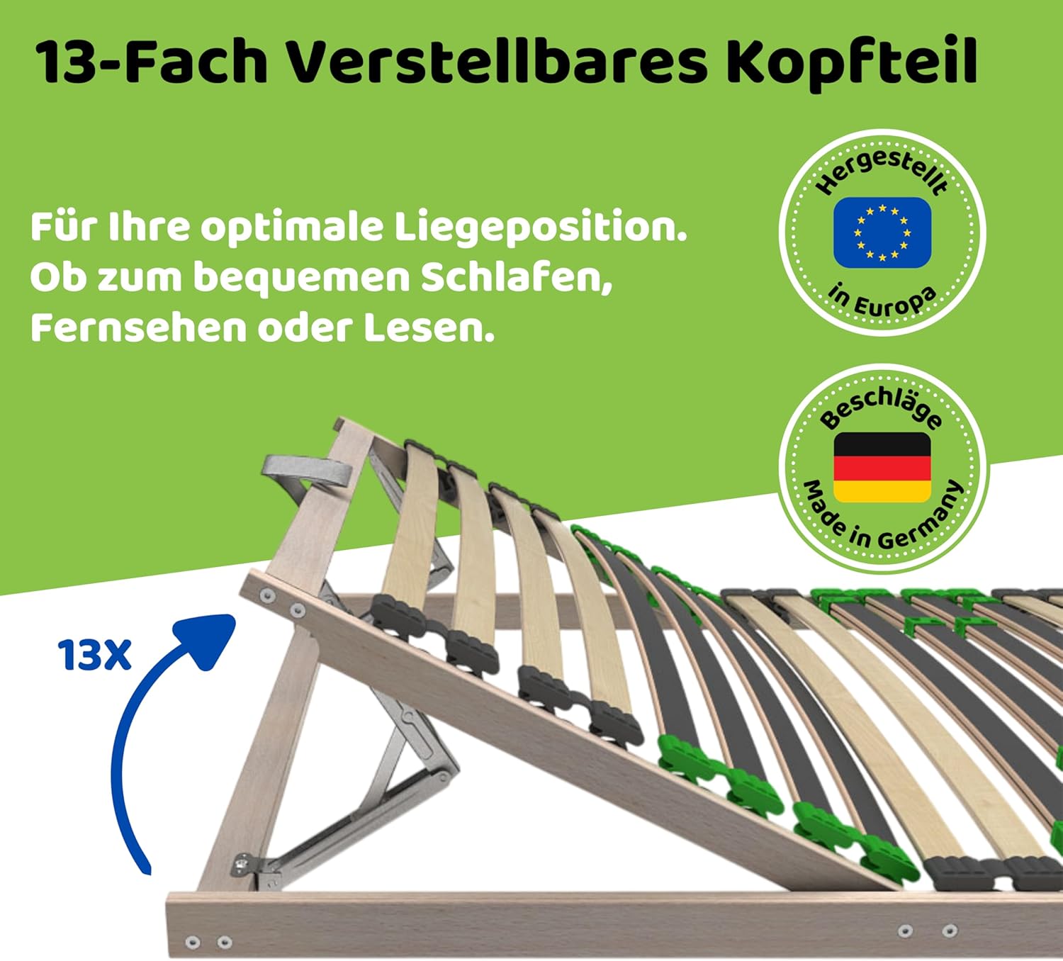 FlexStar 7-Zonen Lattenrost 2er Set 90x200 – Kopfteil verstellbar - auch für Bettgröße 180x200 - Klappbar fertig montiert - 28 Birke -Federleisten - Für alle Matratzen - Bettrost stabil - Vormontiert