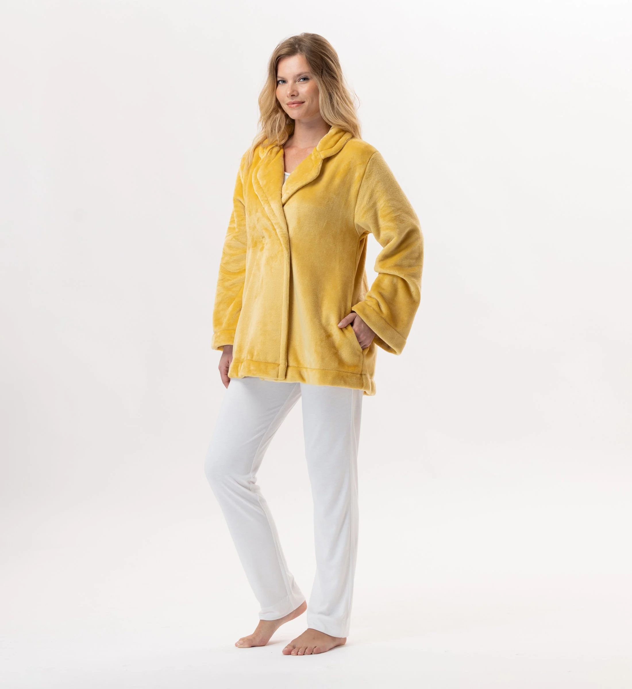 ESSENTIEL H77A - Veste en peluche flanelle | Jaune