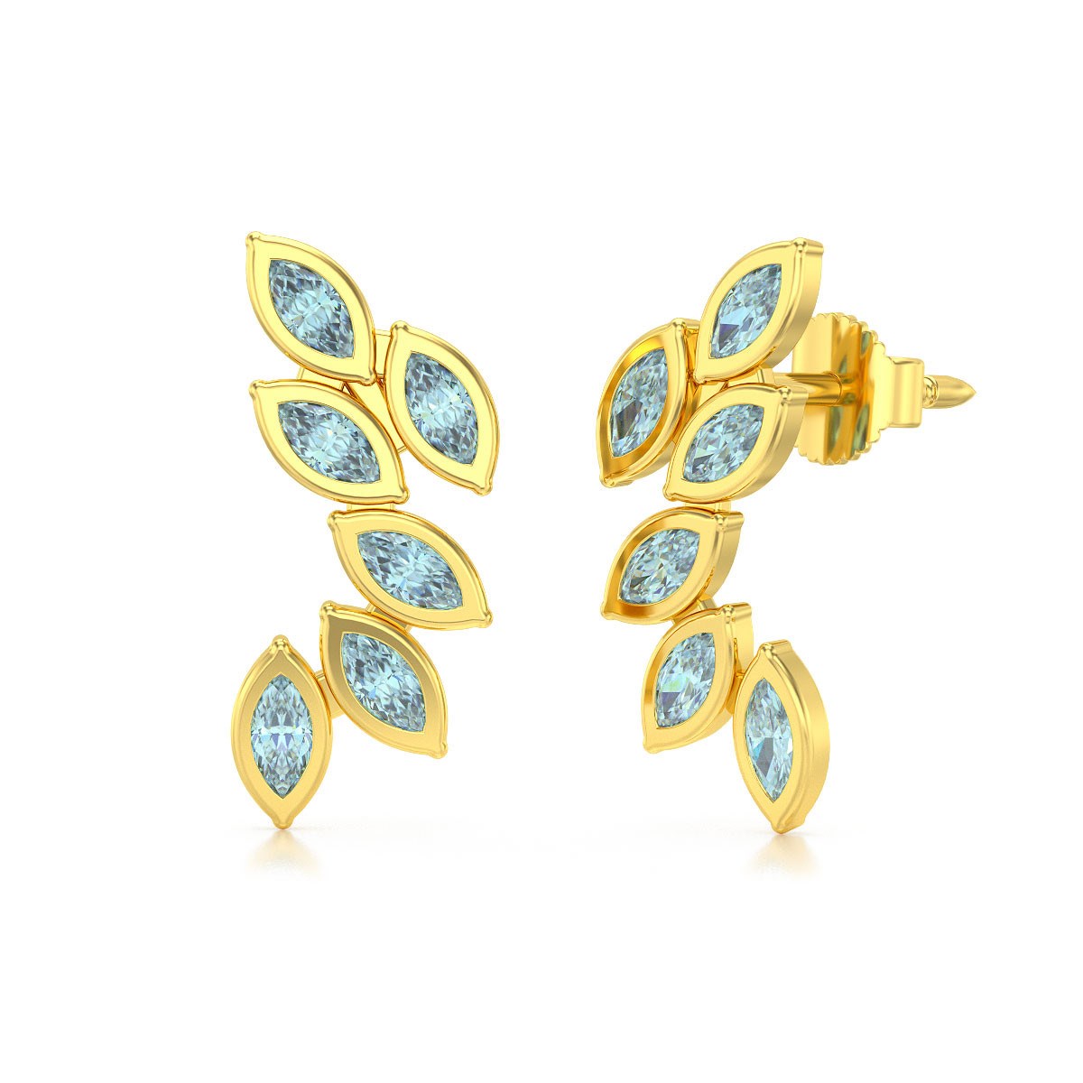 Boucles d'oreilles ADEN Or 585 Jaune et Aigue-Marine 1.71grs