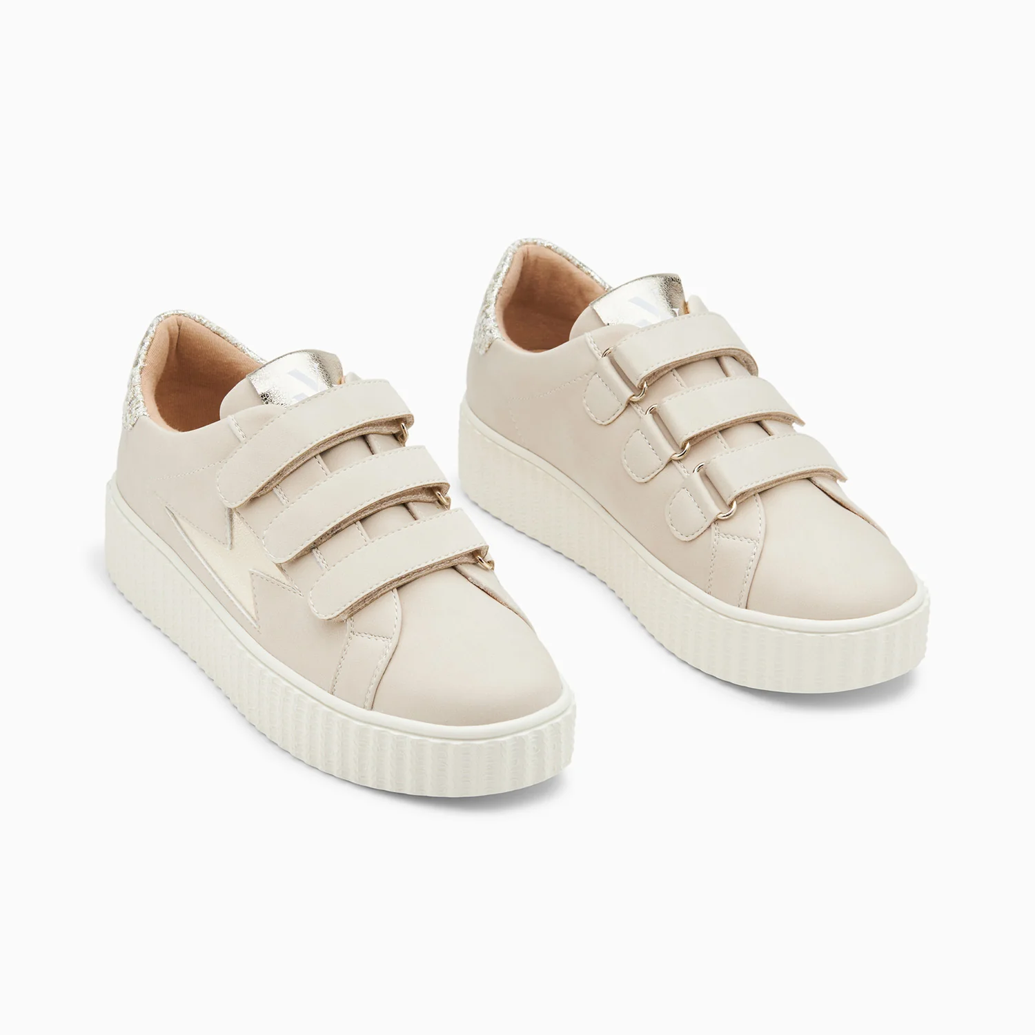 Sneakers-Baskets éclair Pomeline beige et or à scratchs