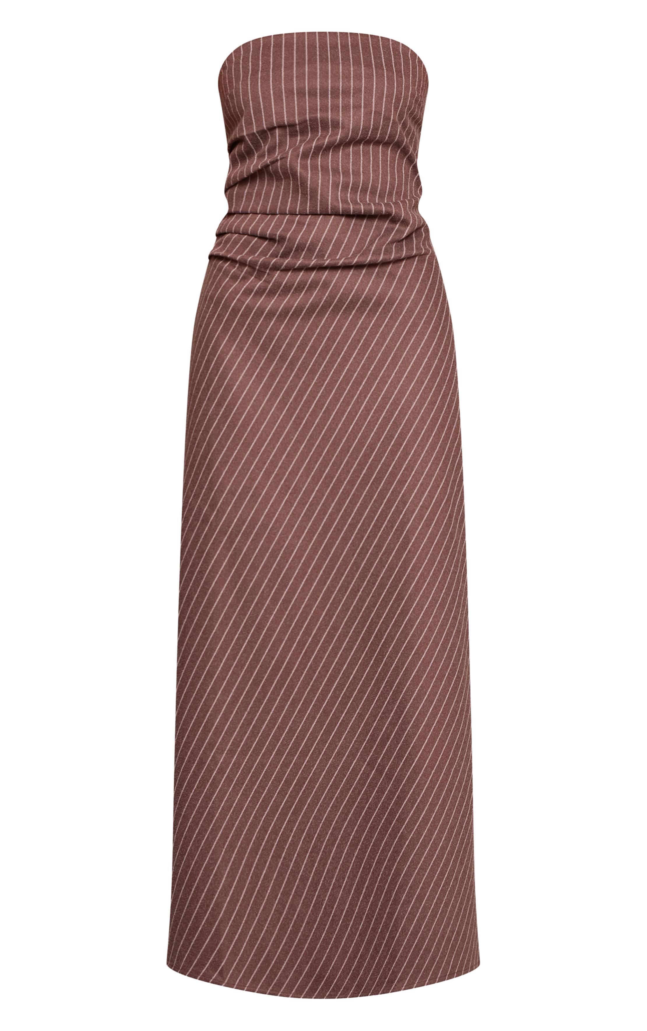 Chocolat Robe Longue Bustier À Rayures Fines Brossées
