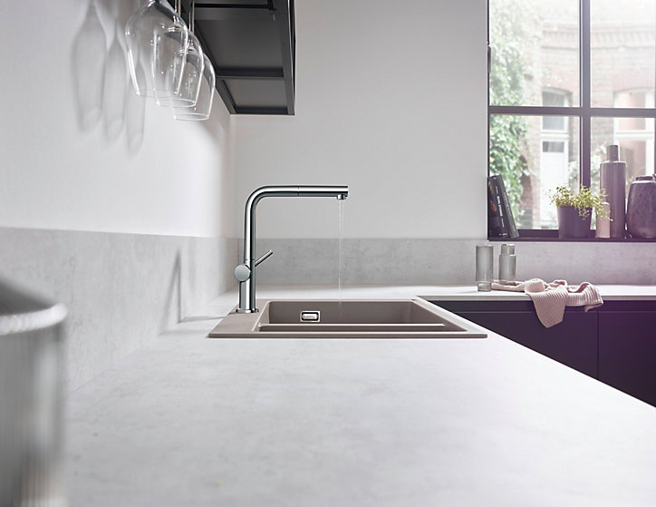 Mitigeur de cuisine avec douchette extractible chromé Hansgrohe Talis M54 H. 296 cm