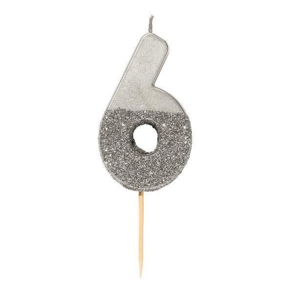 Talking Tables Vela Hb Glitter Nº6 -prata - 170000301