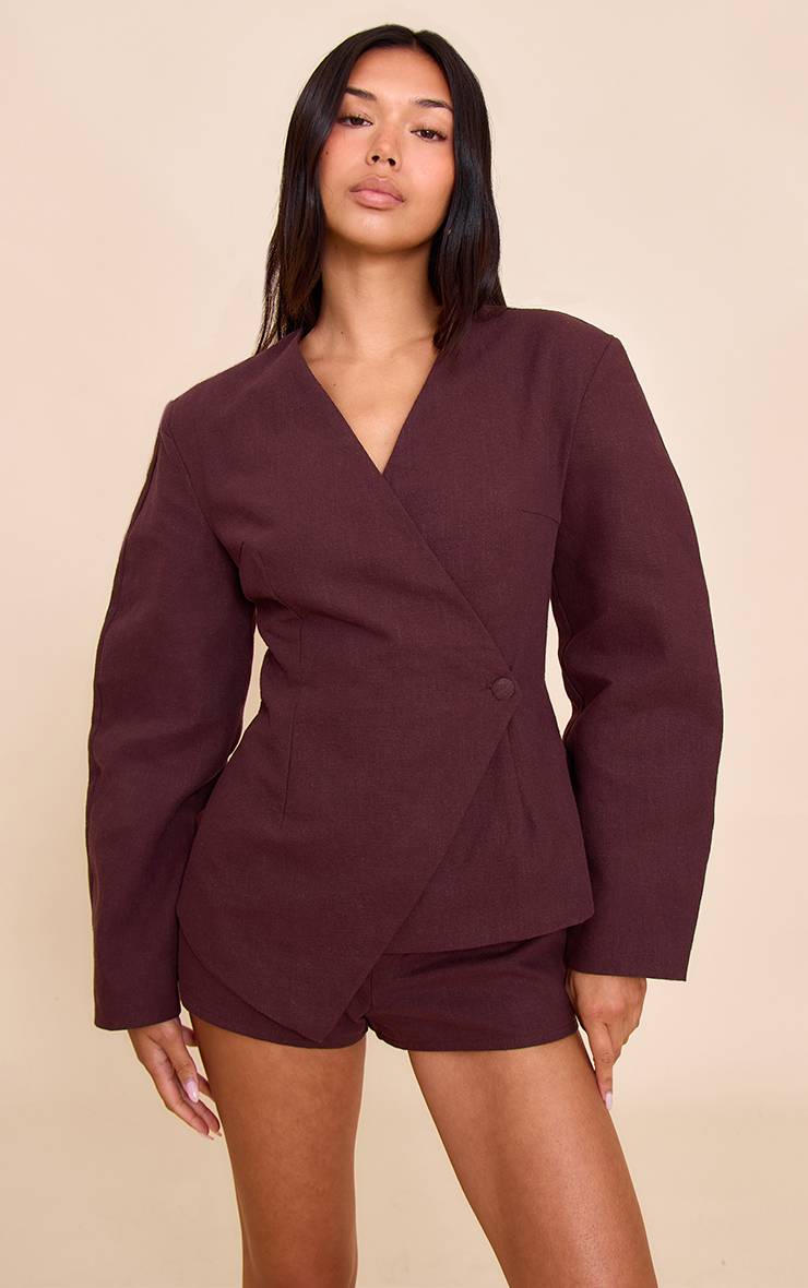 Deep Chocolate Ensemble Coordonné Short Tailleur En Lin Premium