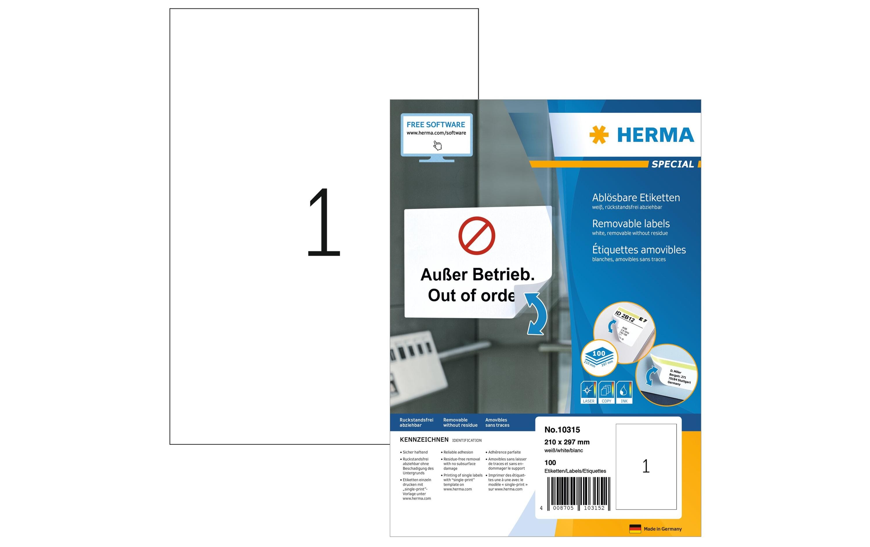 Universal-Etiketten 10315 210 x 297 mm, 100 BlattAblösbare Etiketten